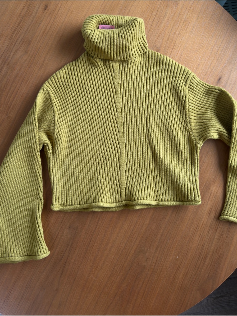 House of Harlow 1960 Chartreuse Cropped Ribbed Turtleneck Sweater